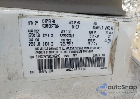 1994 Jeep Grand Cherokee Limited z USA, uszkodzony, nr VIN 1J4GZ78Y1RC166203